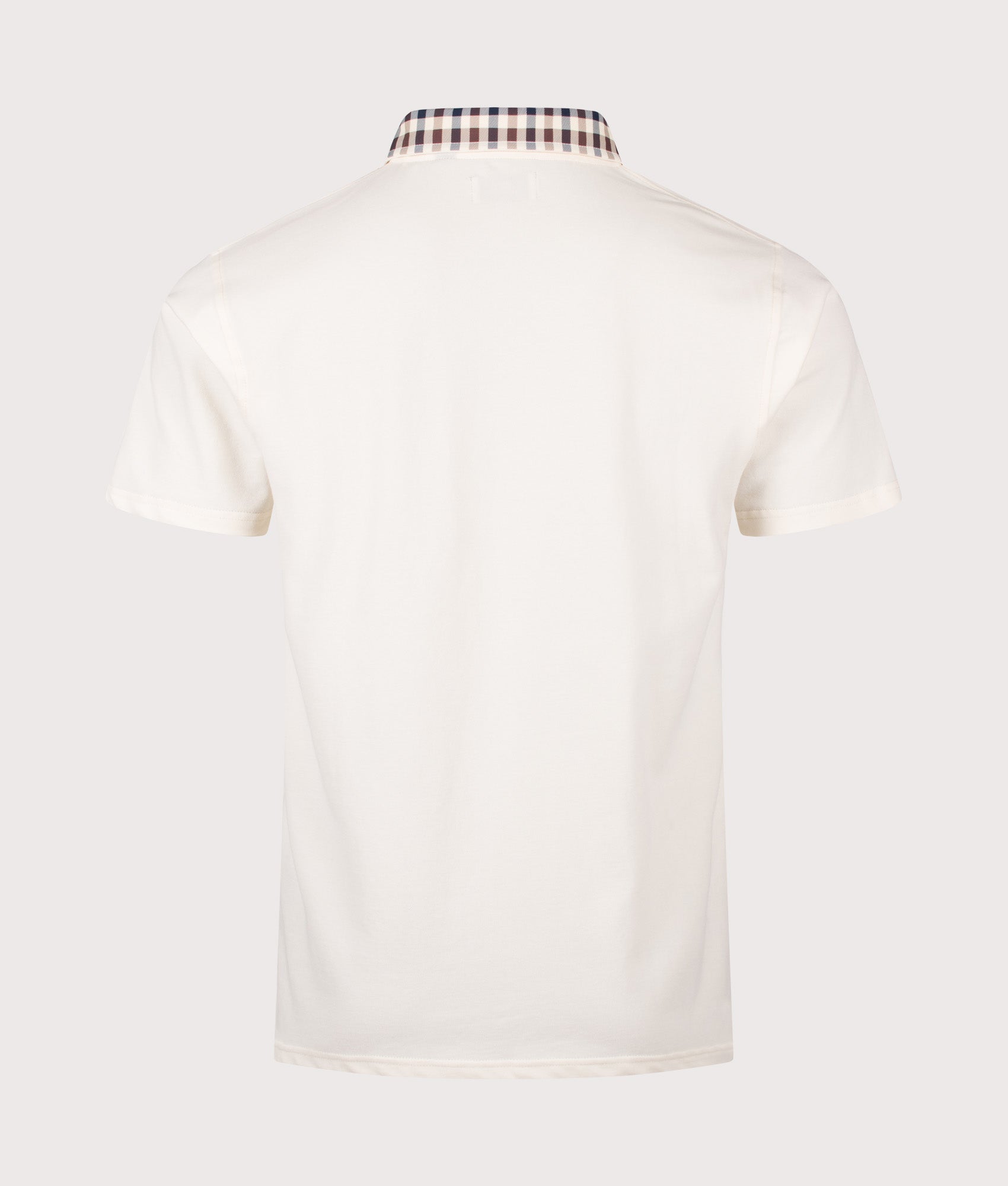 Aquascutum Club Check Collar Polo Shirt in Old White at EQVVS Menswear. Back shot.
