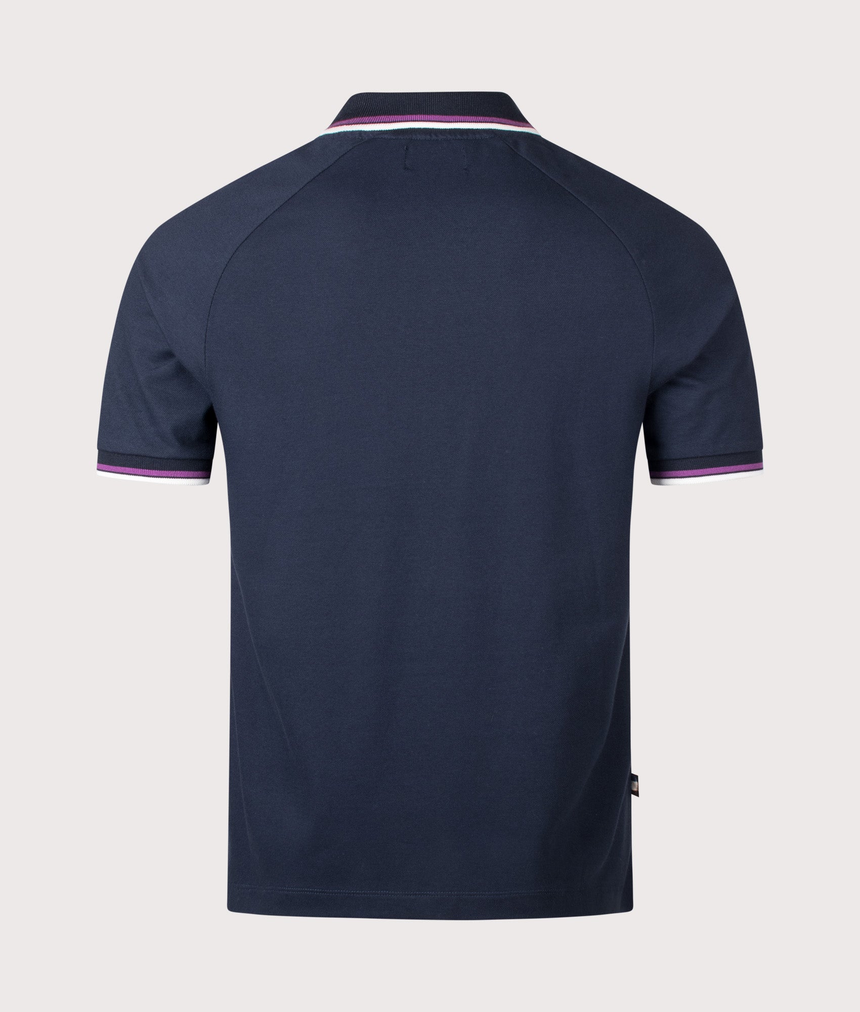 Aquascutum Stretch Piquet Quarter Zip Polo Shirt in Navy at EQVVS Menswear. Back shot.