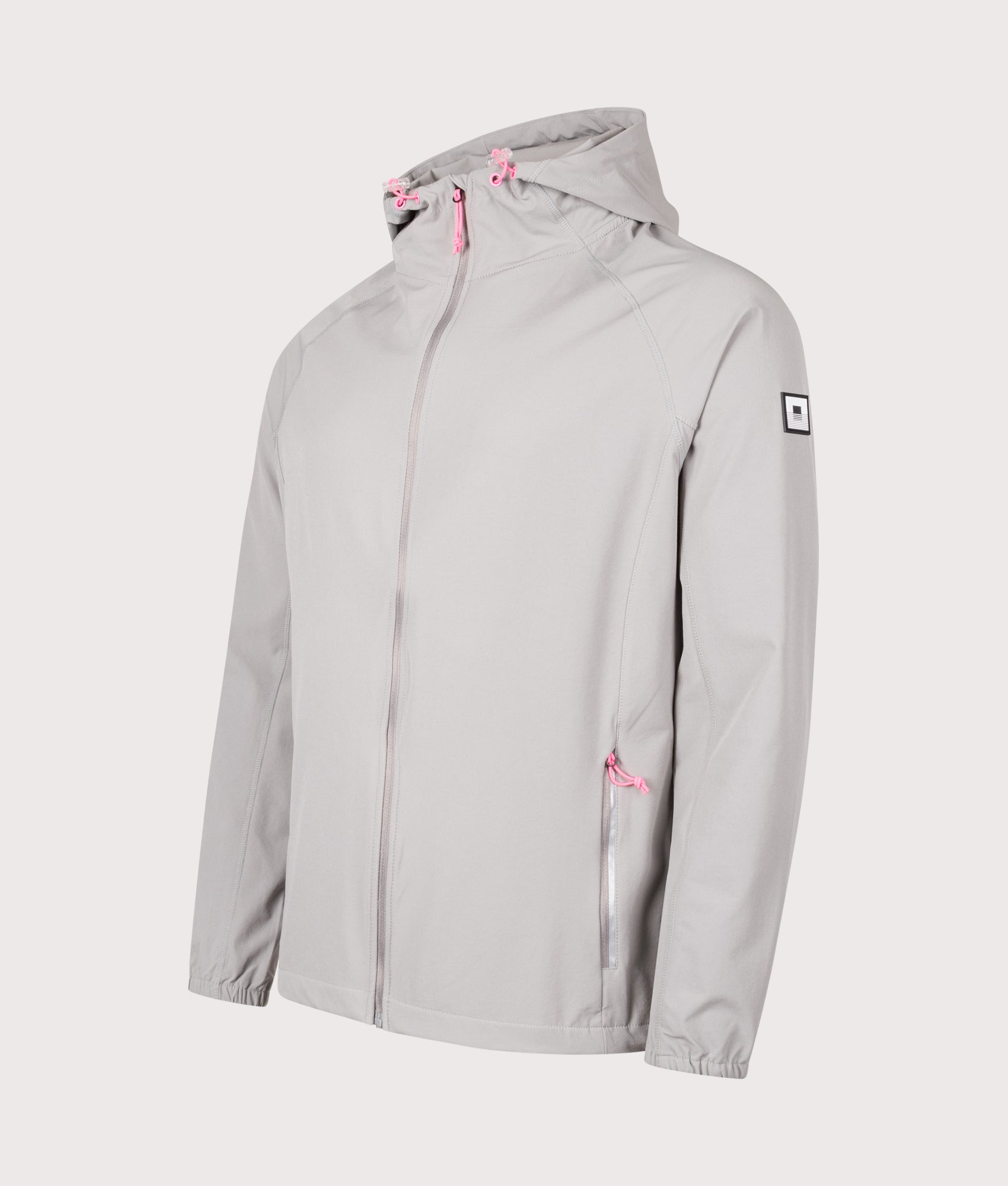 REFLECT Woven Hooded Jacket in Grey at EQVVS Menswear. Angled front shot.