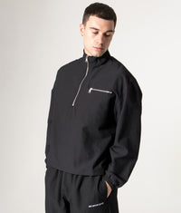 Seersucker Quarter Zip Sweatshirt: Black 