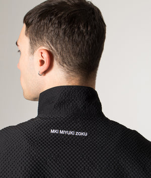 Seersucker Quarter Zip Sweatshirt in Black | MKI MIYUKI ZOKU | Shot at EQVVS | Back model detail shot 