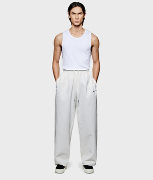 Seercucker Wide Leg Trousers. Front model shot by EQVVS.