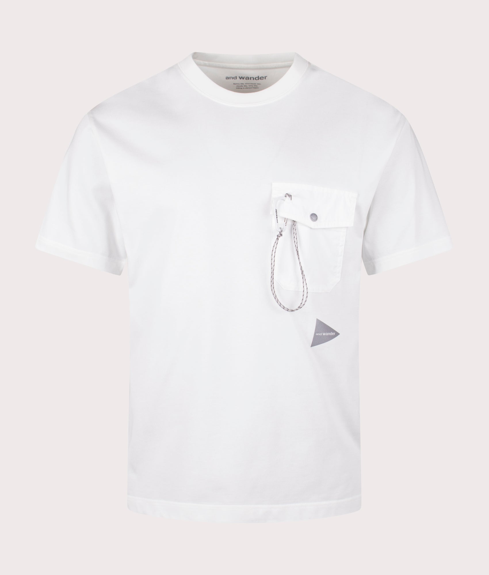 and wander Pocket T-Shirt in Off White . Shot at EQVVS. Front detail shot 