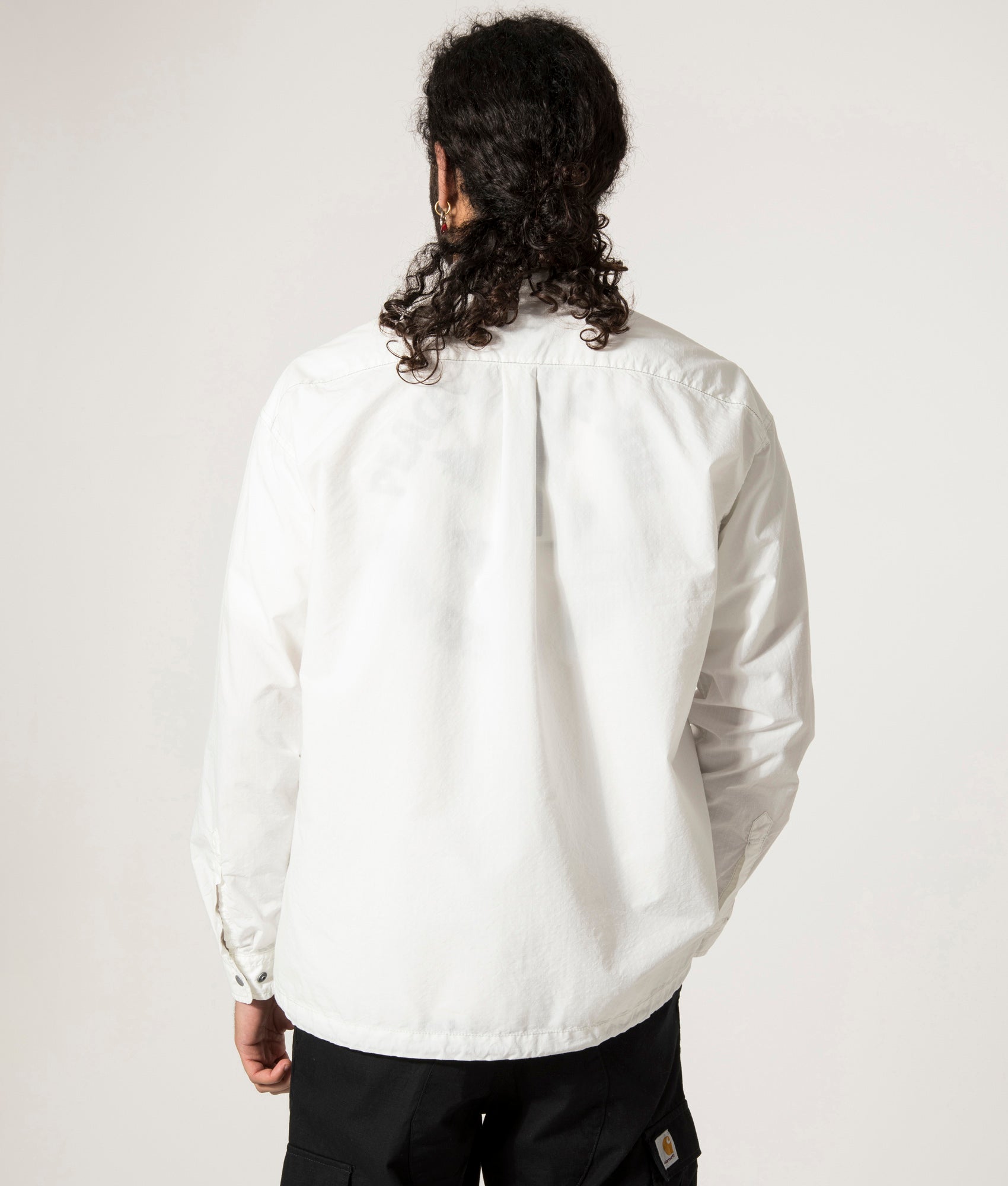 and Wander Cordura Cotton Rip Shirt Jacket in White. Shot at EQVVS. Back Model Shot.