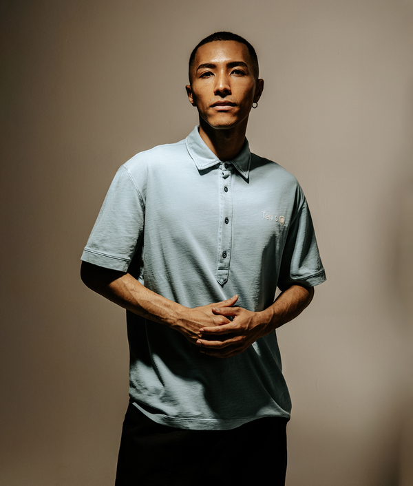 Ten c Mineral Garment Dyed Polo Shirt in Sky Blue | EQVVS