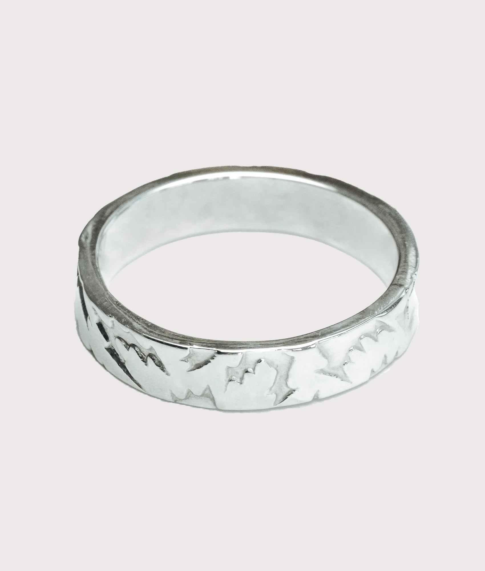 Alex&er Jewellery Wolf Fur Ring 6mm in Sterling Silver at EQVVS Menswear. Flat shot.