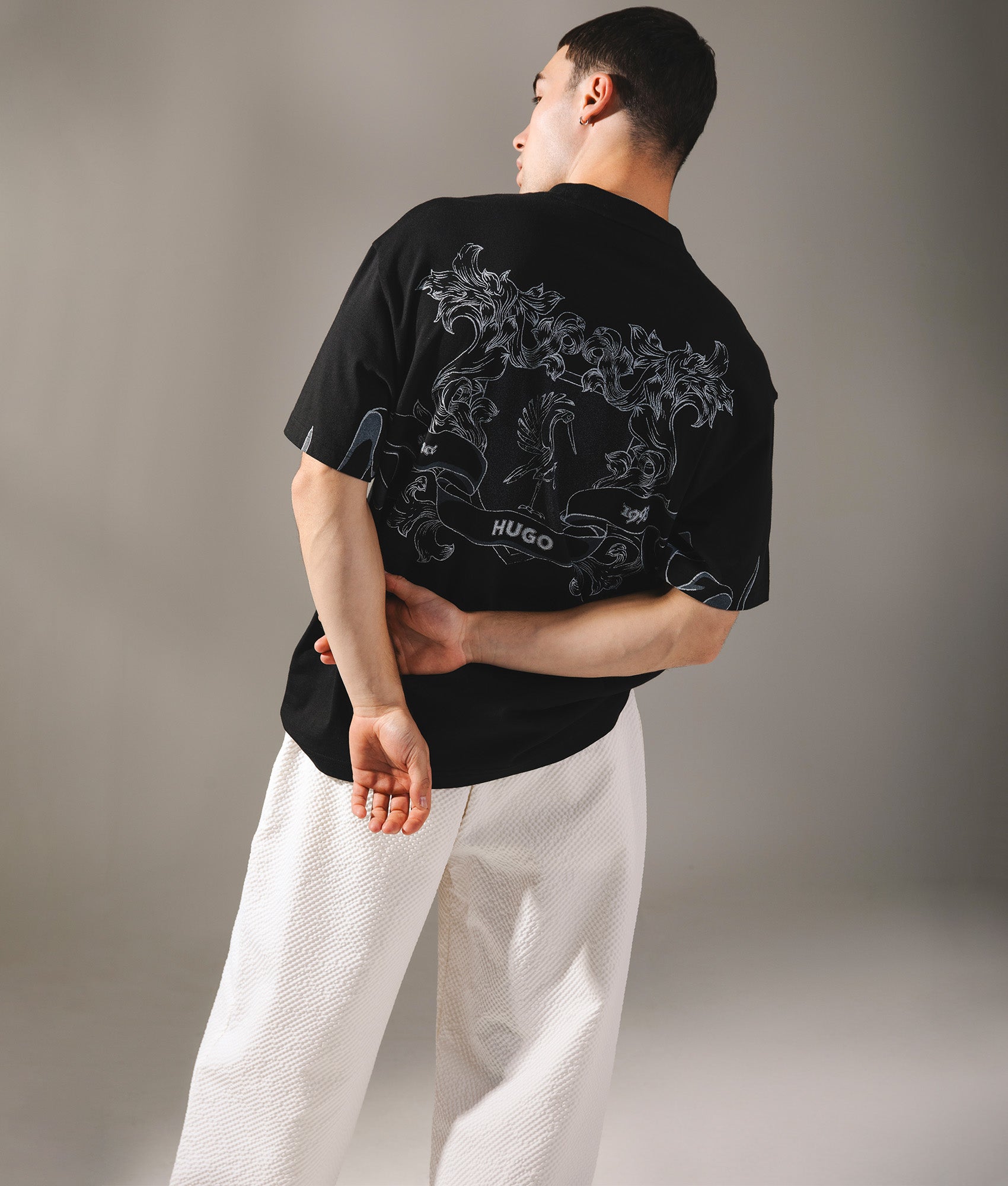 Duarms T-Shirt by Hugo in Black. Shot by EQVVS. Campaign shot.