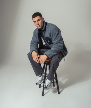 Carharrt WIp Prentis Liner in dove grey at EQVVS menswear campaign shot