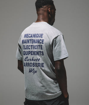 Carhartt WIP Relaxed Fit Mechanics T-Shirt in Grey Heather. campaign shot at EQVVS.