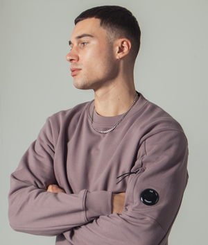 C.P. Company Diagonal Raised Fleece Sweatshirts in Purple Dove for Men at EQVVS campaign Shot