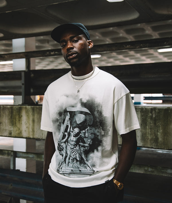 REPRESENT Atlas T-Shirt Flat White with Chest Print at EQVVS