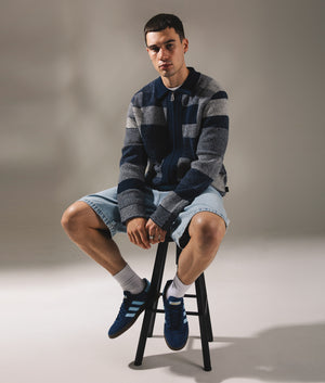 Zip Through Cardigan in Very Dark Navy. Cotton wool blend | PS Paul Smith | Shot at EQVVS | Campaign shot 