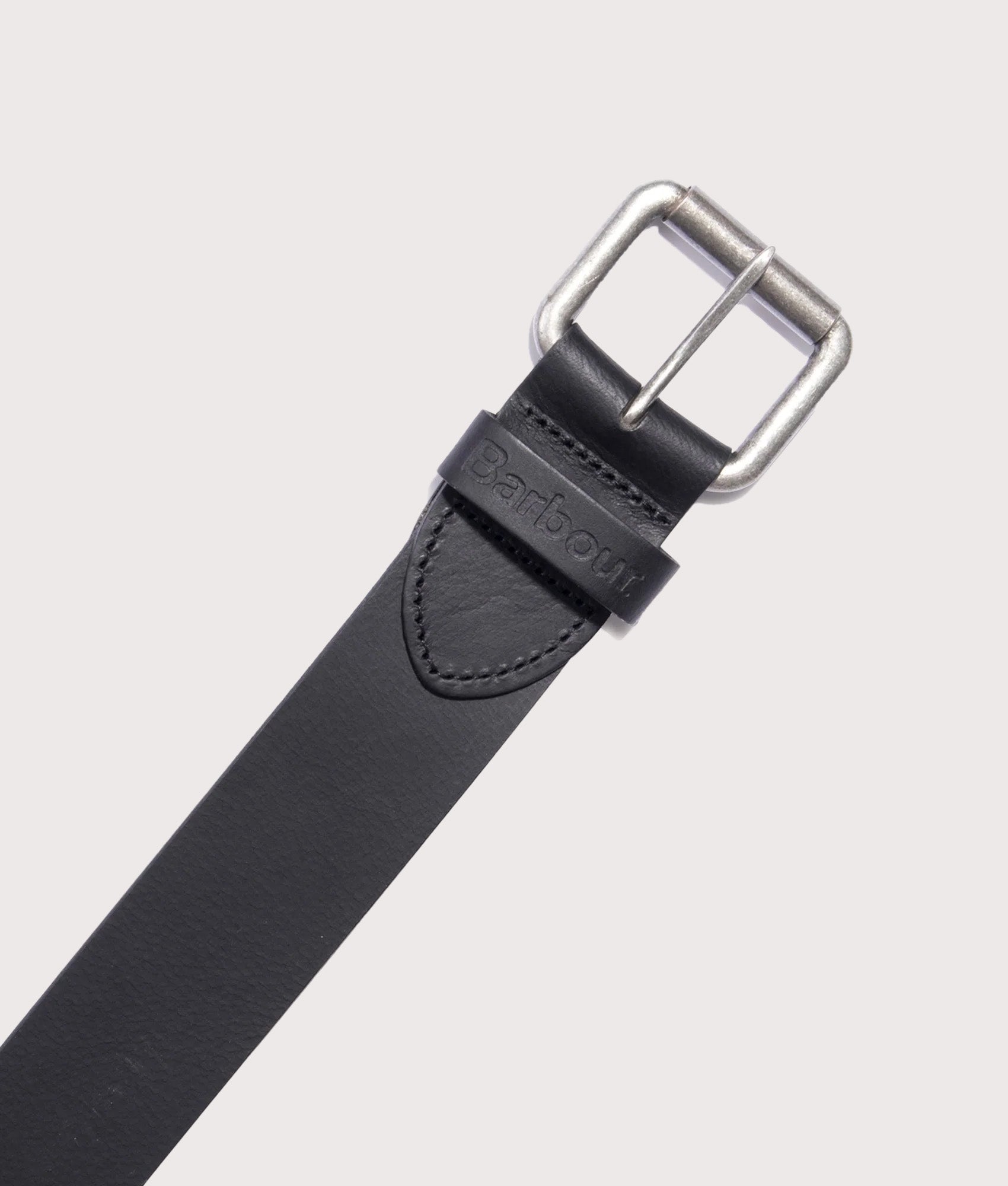 Barbour Lifestyle Allanton Matt Leather Belt in Black at EQVVS Menswear. Flat shot.
