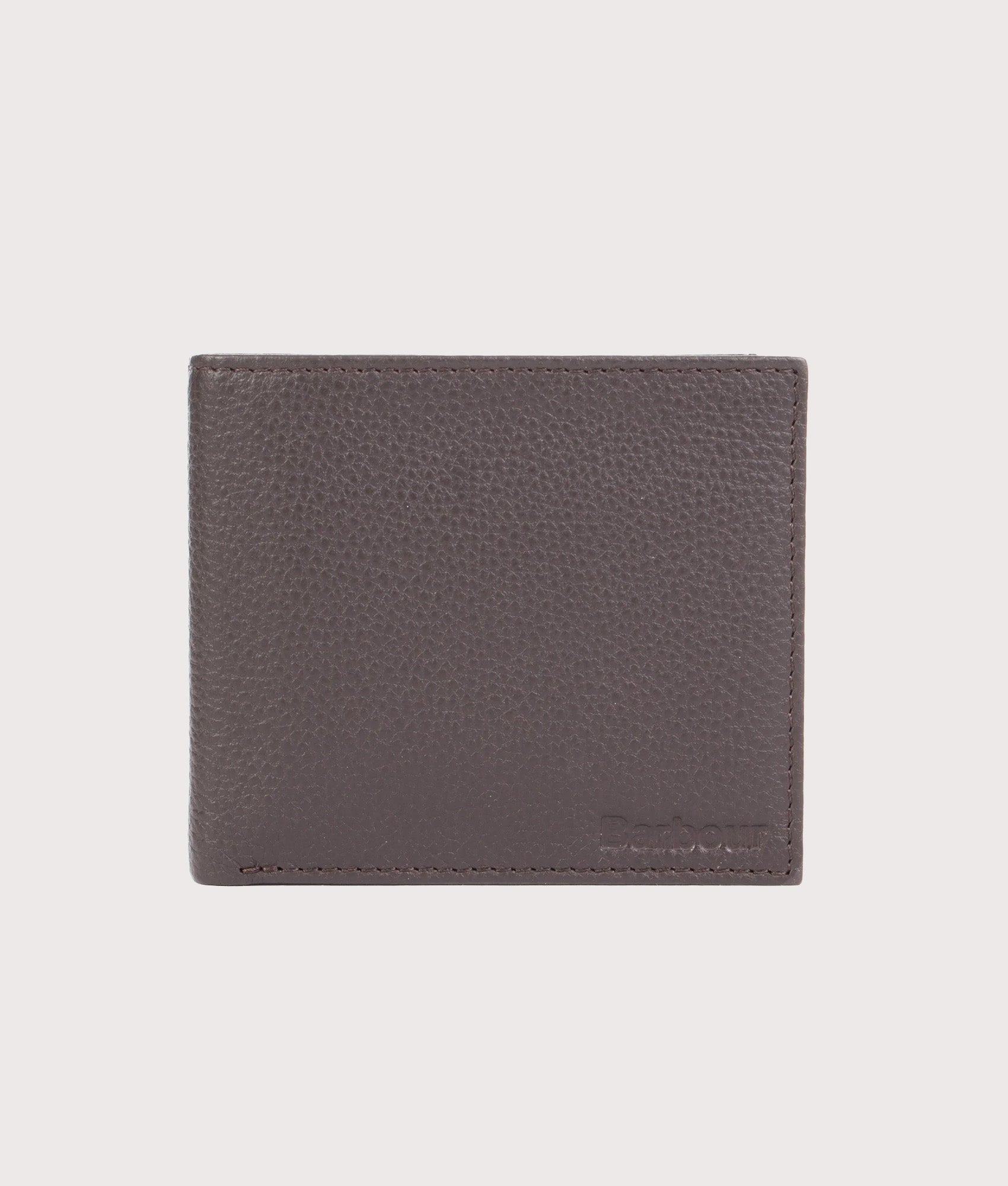 Barbour Lifestyle Amble Leather Billfold Wallet in Dark Brown at EQVVS Menswear. Front shot.