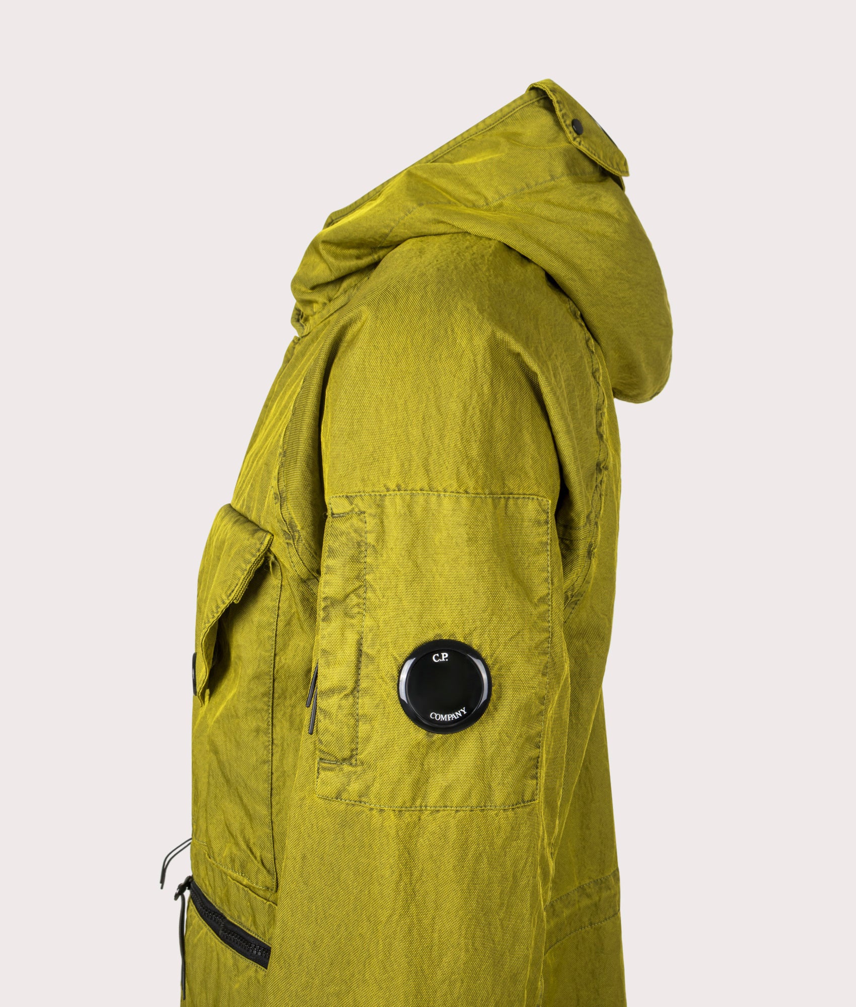 Panama-R Mixed Goggle Jacket in Antique Moss | 100% Polyamide | C.P. Company | EQVVS | Side detail shot 