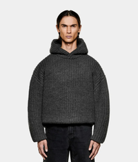 Oversized Chunky Rib Knit Hoodie: Charcoal Melange 