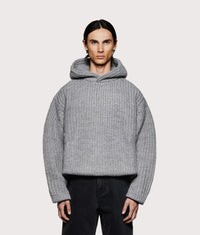 Oversized Chunky Rib Knit Hoodie: Grey Melange 