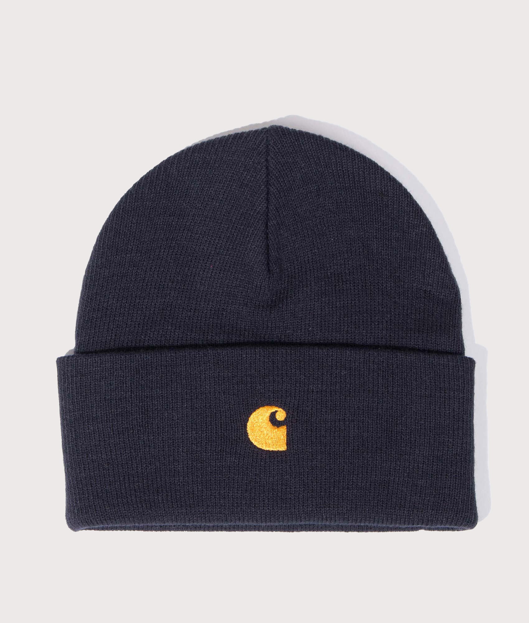 Carhartt WIP Chase Beanie in Dark Navy at EQVVS Menswear. Front shot.