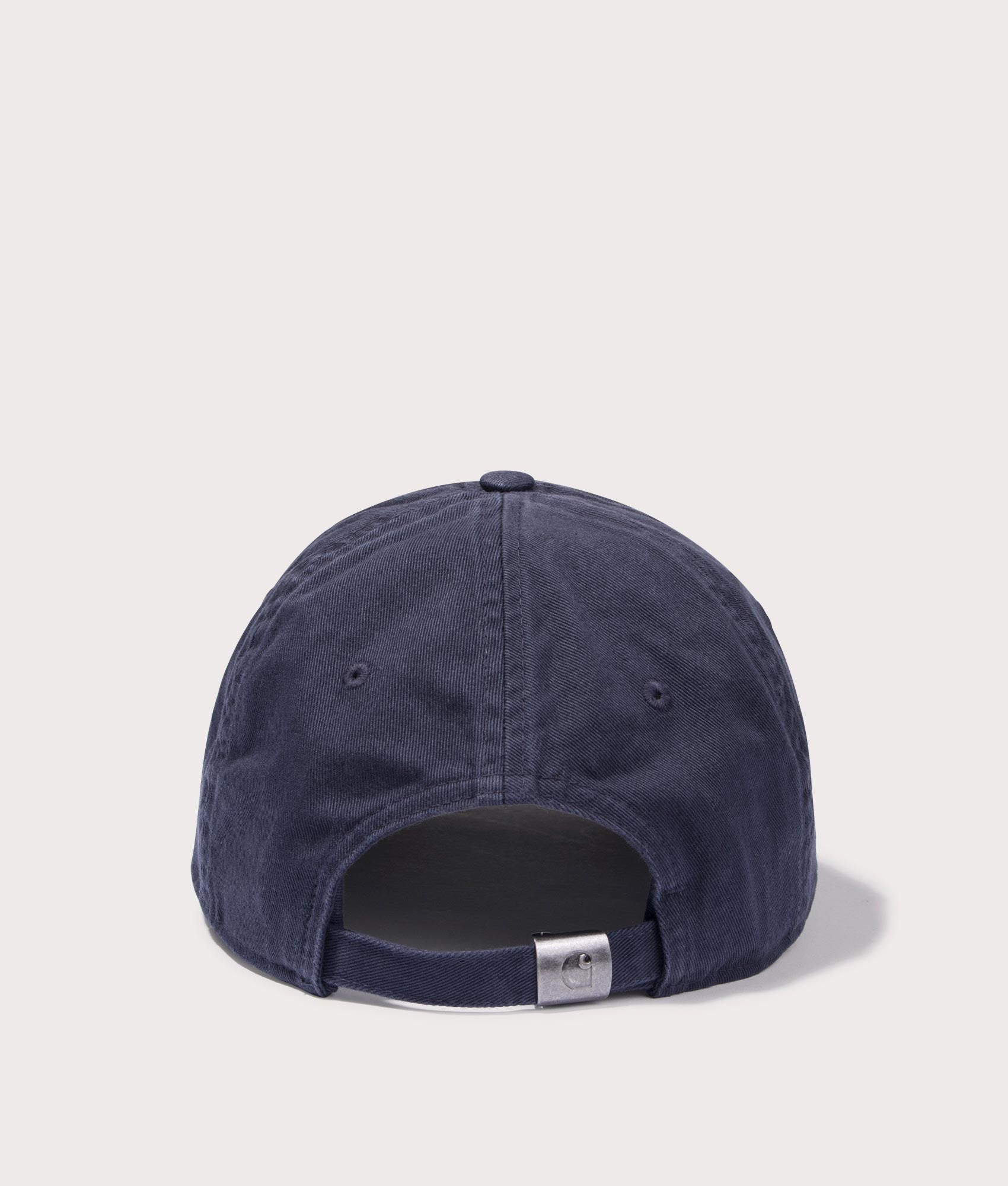 Carhartt WIP Madison Logo Cap in Dark Navy/Wax. Back angle shot at EQVVS.