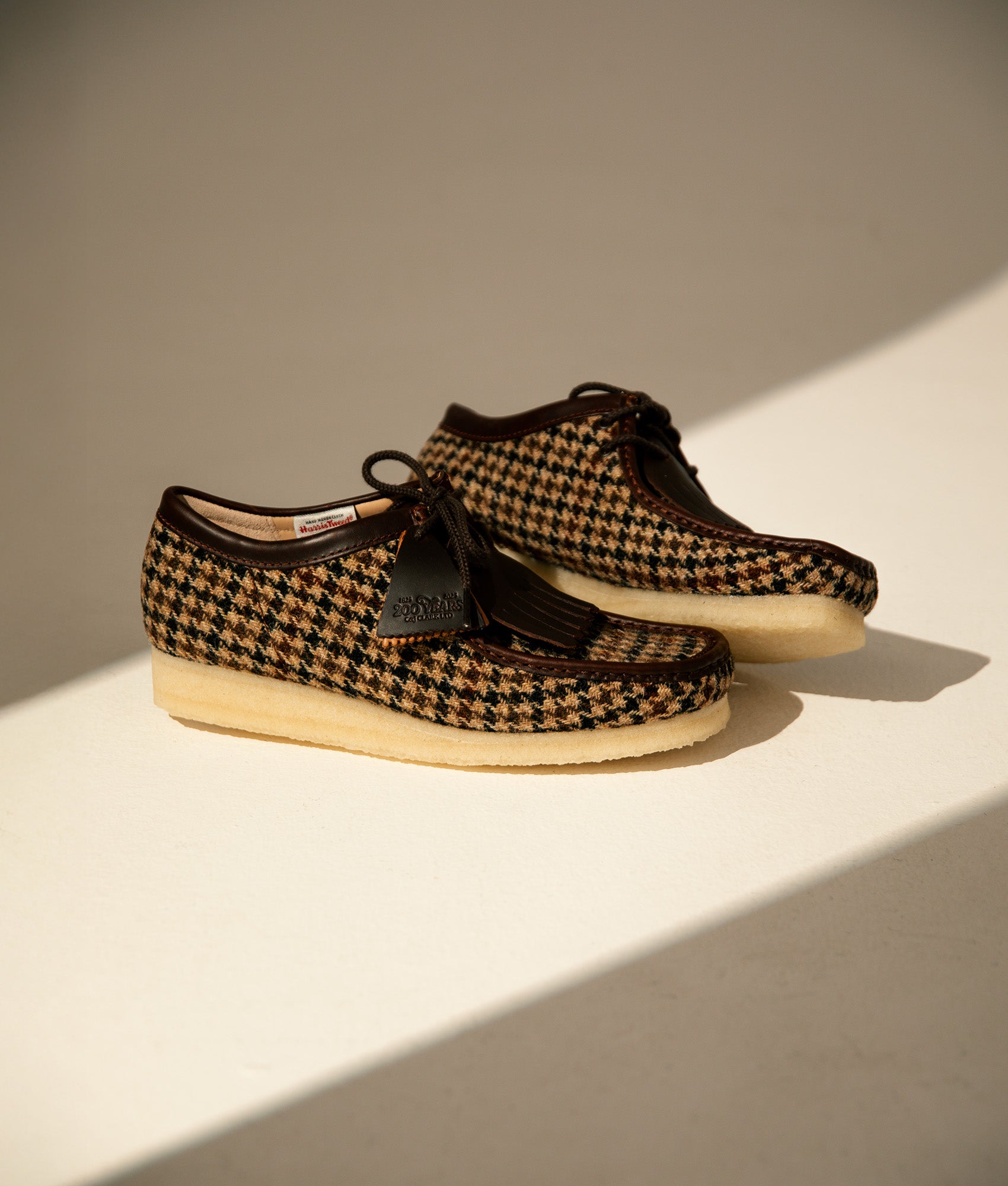 Wallabee by Clarks in Brown Tweed. Shot by EQVVS. Campaign shot.