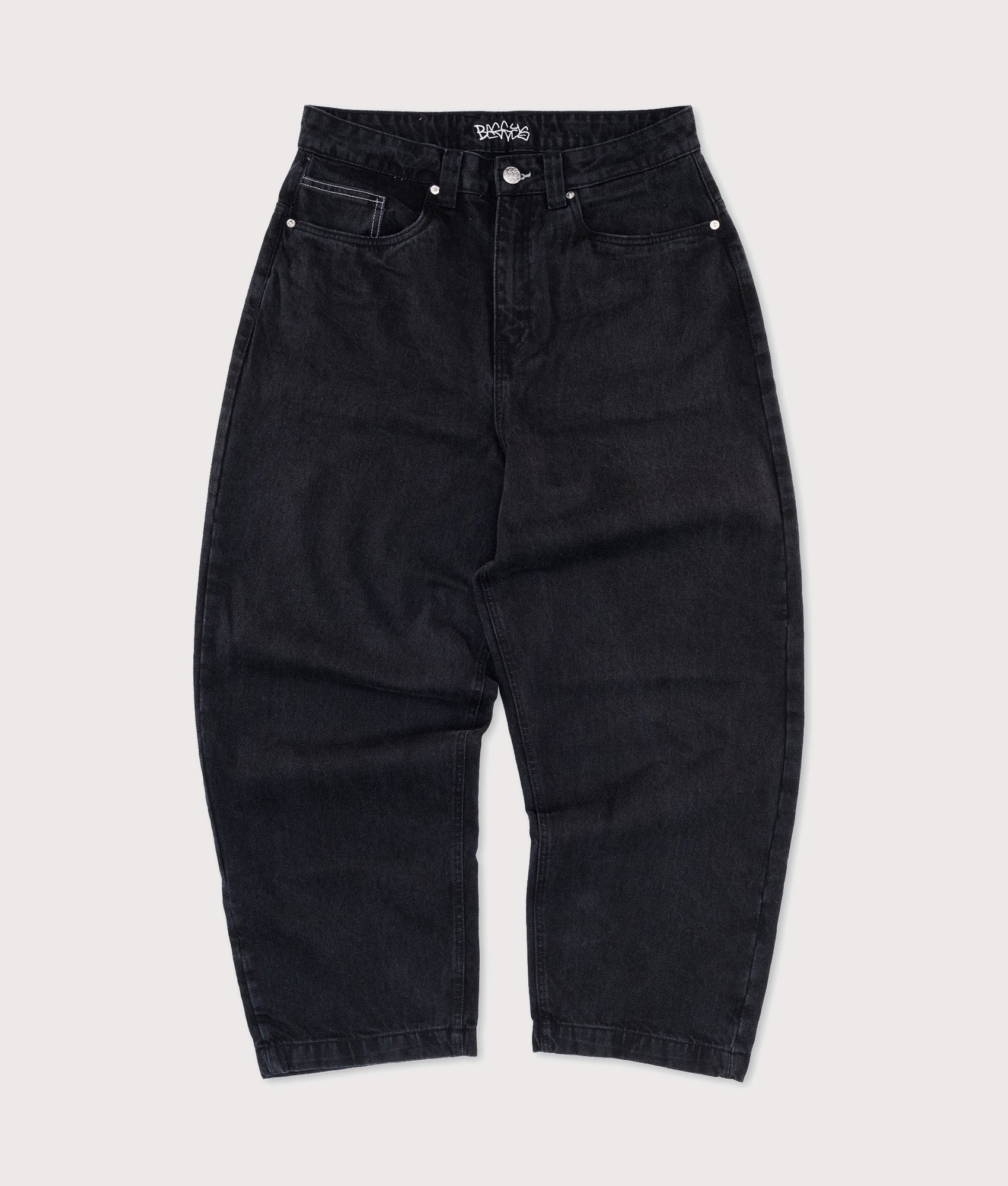 Baggys Baggy Denim Pants in Pitch Black at EQVVS Menswear. Front shot.