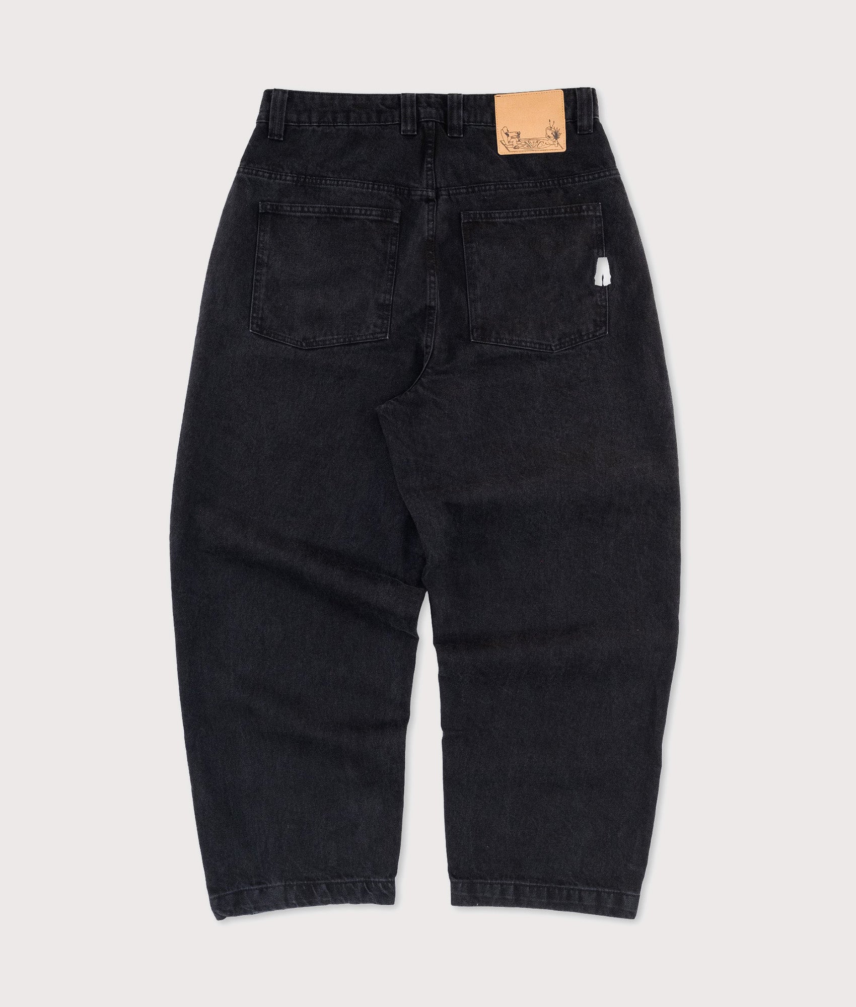 Baggys Baggy Denim Pants in Pitch Black at EQVVS Menswear. Back shot.