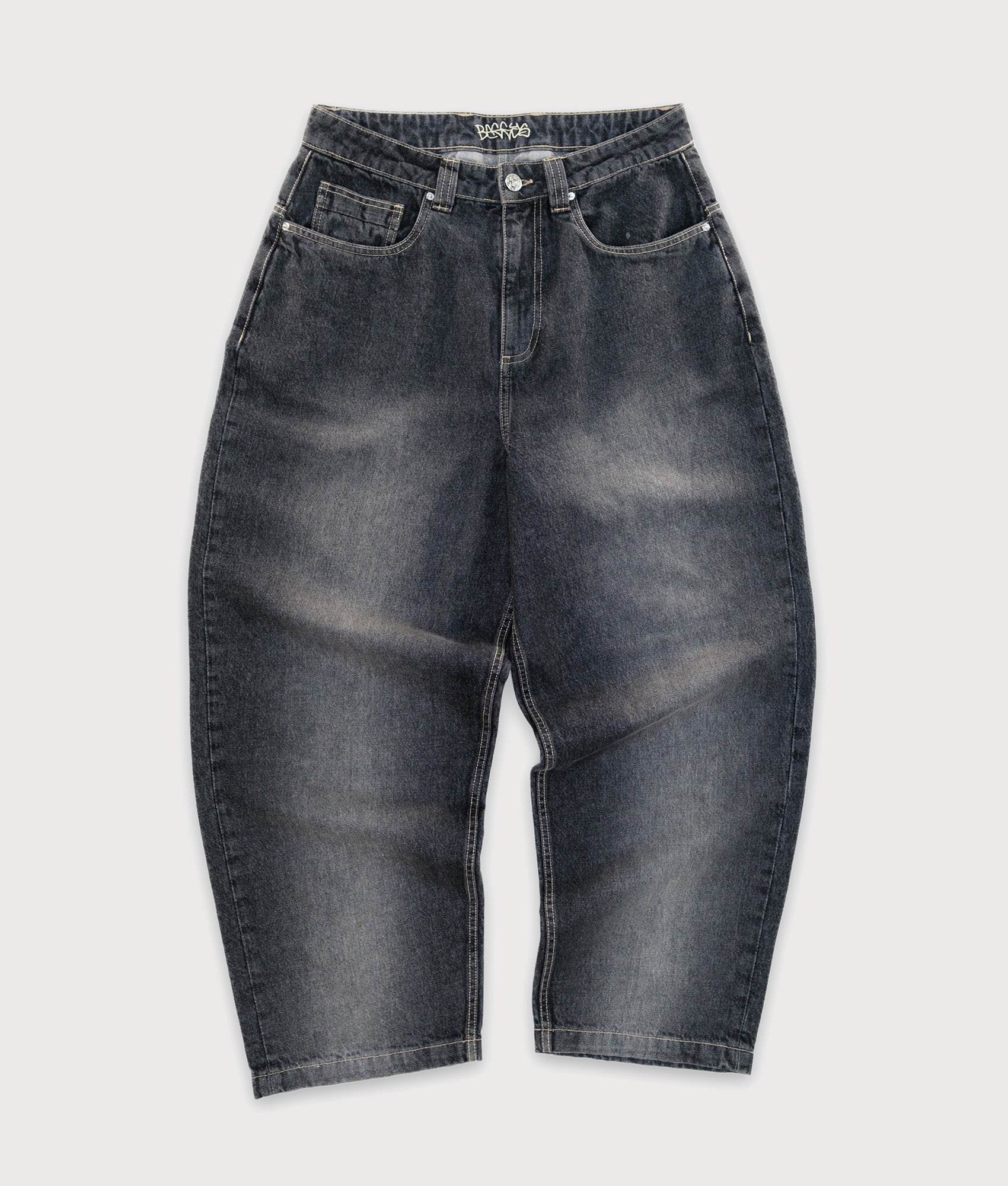 Baggys Baggy Denim Pants in Flint Grey at EQVVS Menswear. Front flat shot.