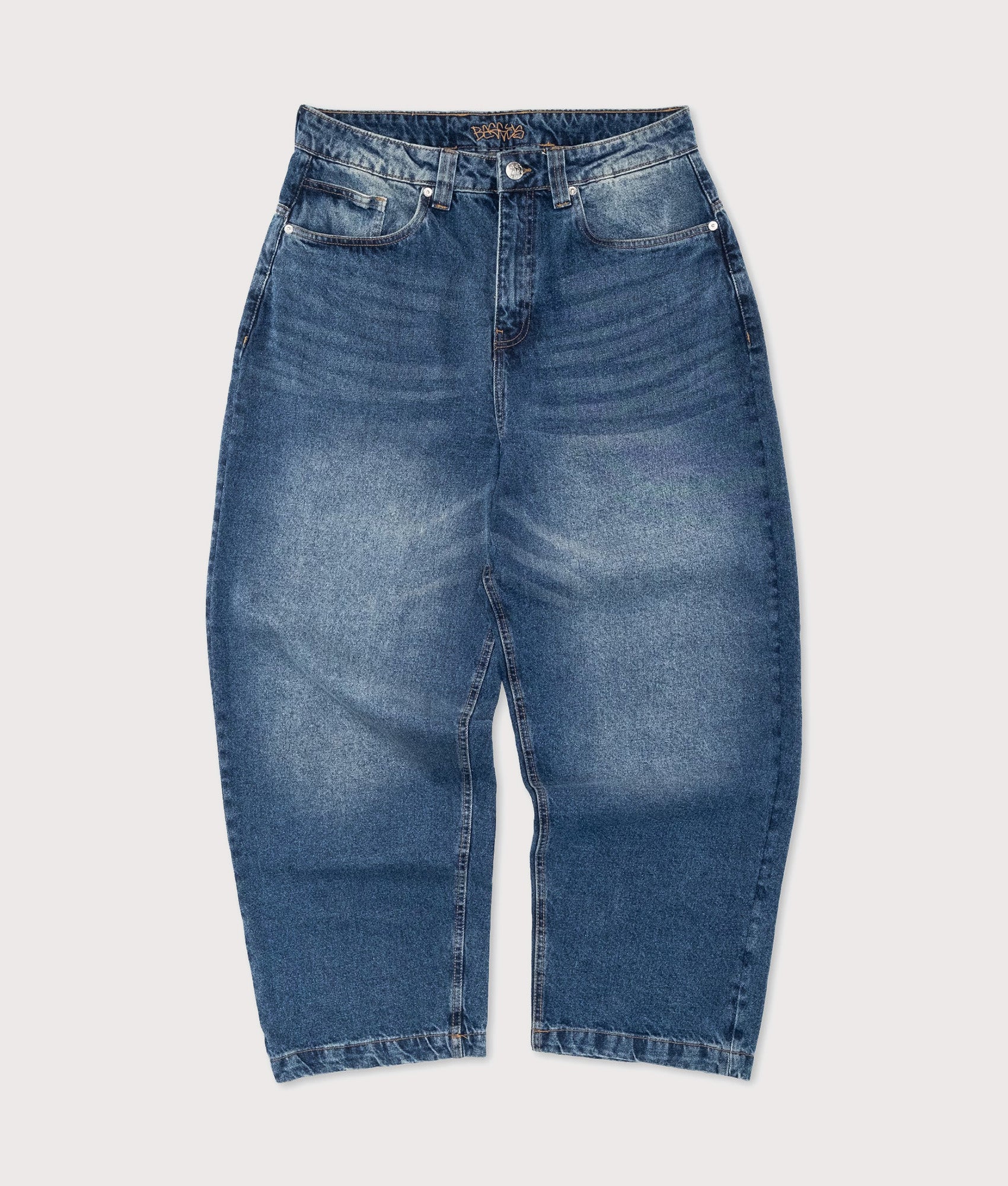 Baggys Baggy Denim Pants season in  Frost at EQVVS Menswear. Front shot.