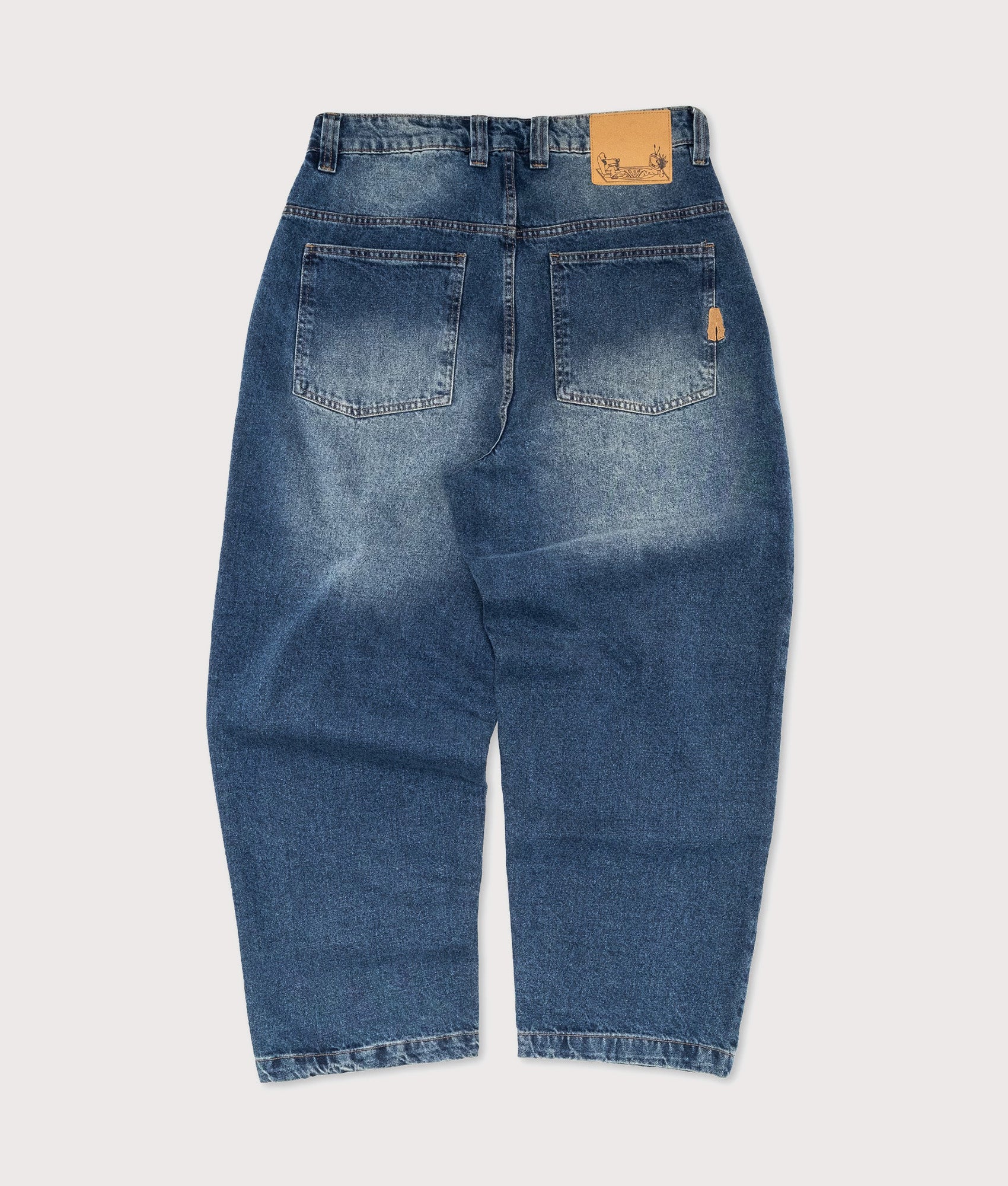 Baggys Baggy Denim Pants season in  Frost at EQVVS Menswear. Back shot.