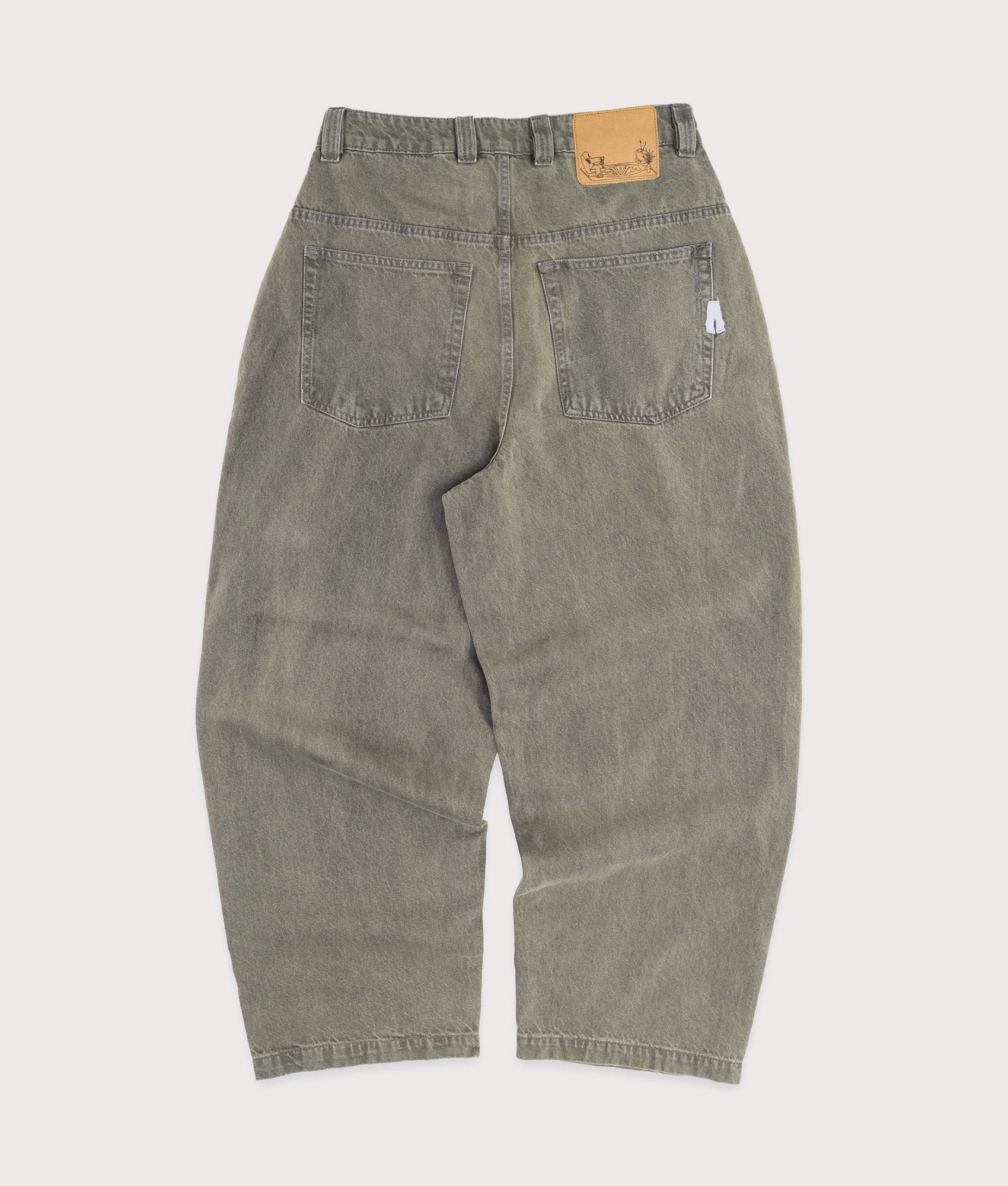 Baggys Baggy Denim Pants in Sage at EQVVS Menswear. Back shot.