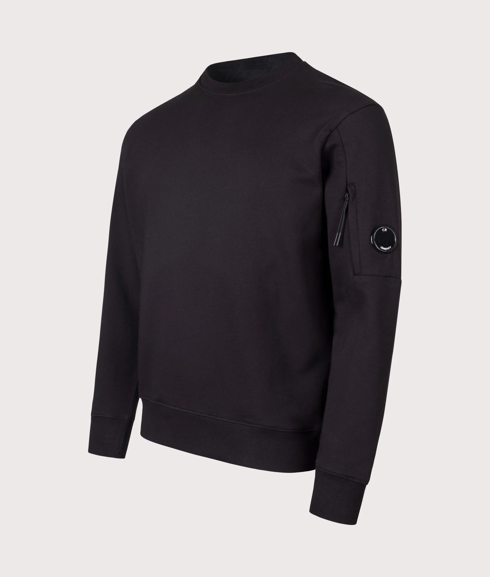 Diagonal Raised Fleece Lens Sweatshirt in Black | 100% Cotton | C.P. Company | EQVVS | Front angle shot 
