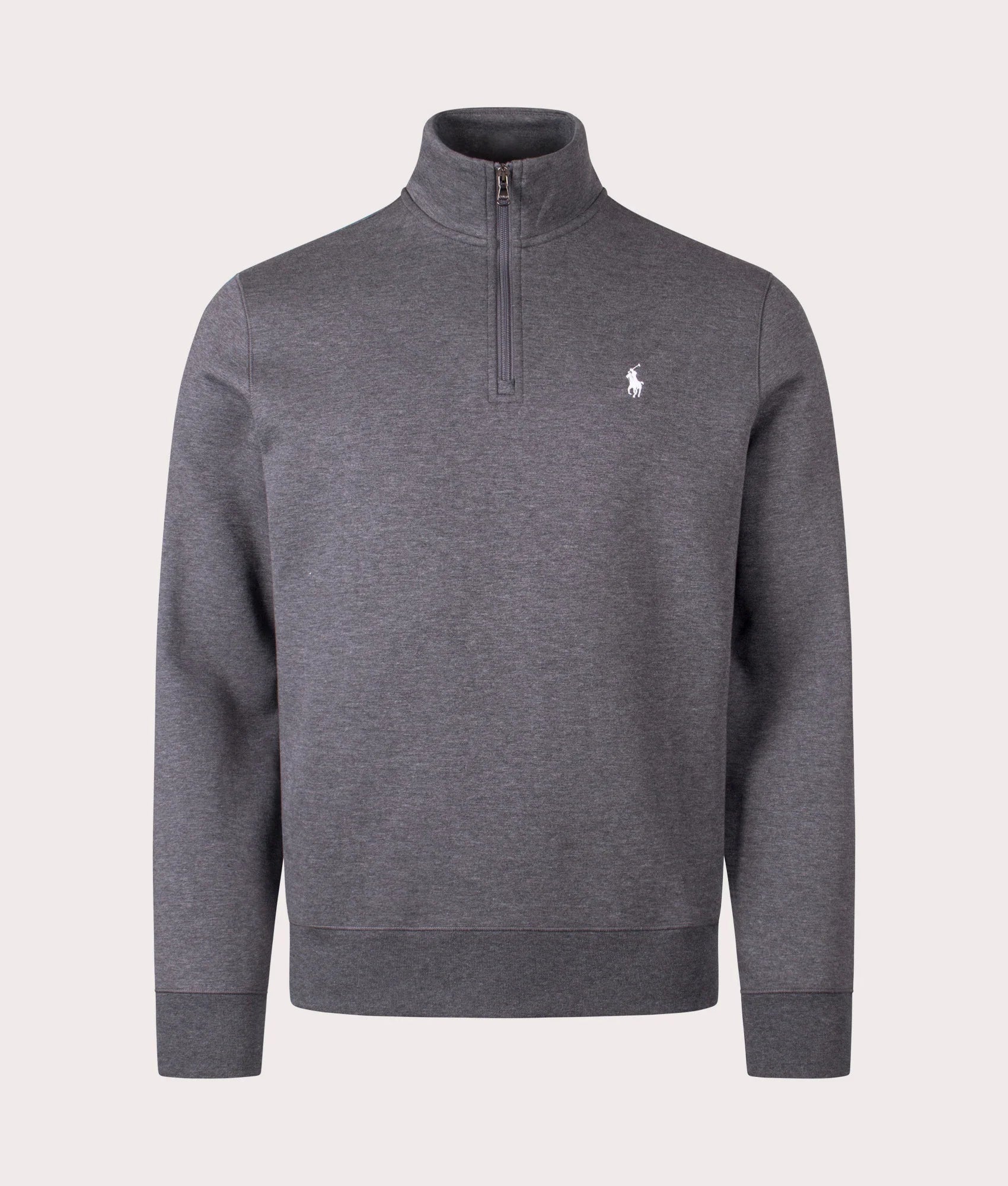 Polo Ralph Lauren Double Knit Quarter Zip Sweatshirt in Barclay Heather at EQVVS Menswear. Front shot.
