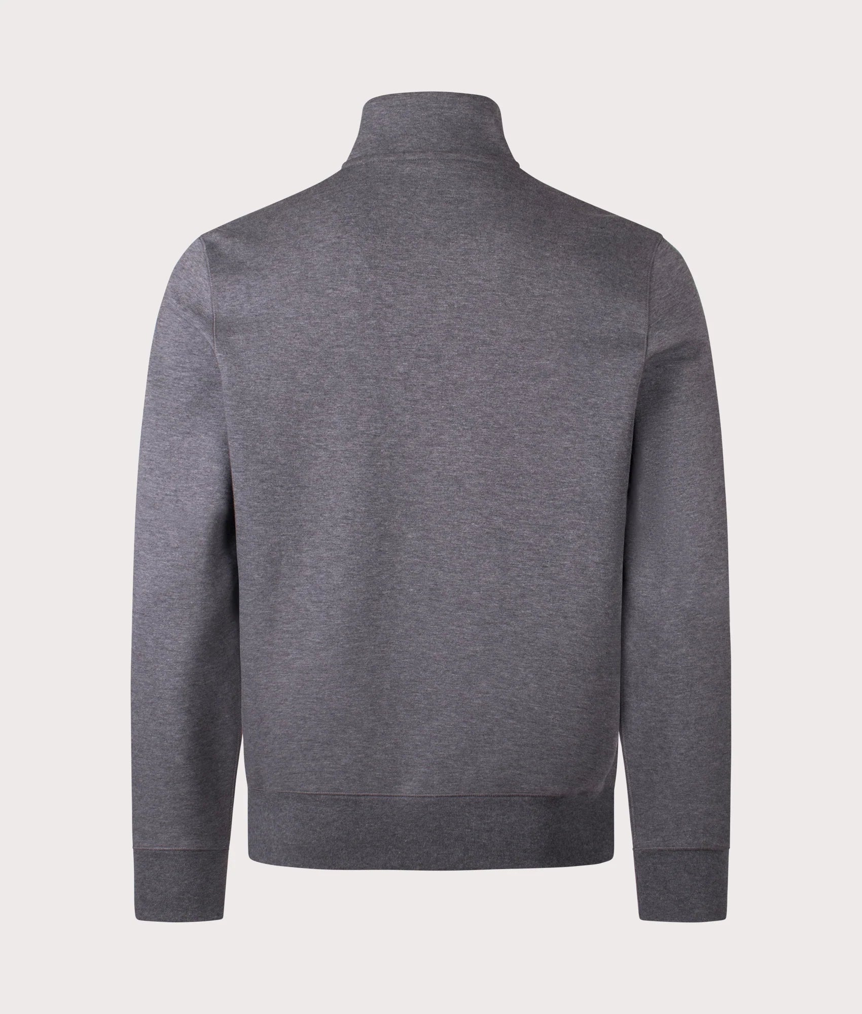 Polo Ralph Lauren Double Knit Quarter Zip Sweatshirt in Barclay Heather at EQVVS Menswear. Back shot.