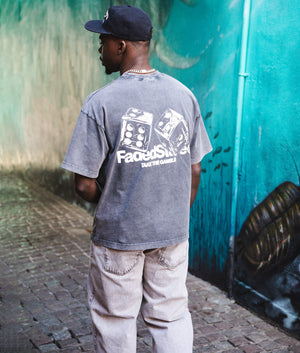 Relaxed Fit Take The Gamble T-Shirt in Acid Wash. 100% Cotton | Barbour Lifestyle | Shot at EQVVS | Campaign shot 