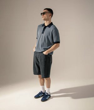 Wax London Turin Polo Shirt in Navy at EQVVS. Campaign Image.