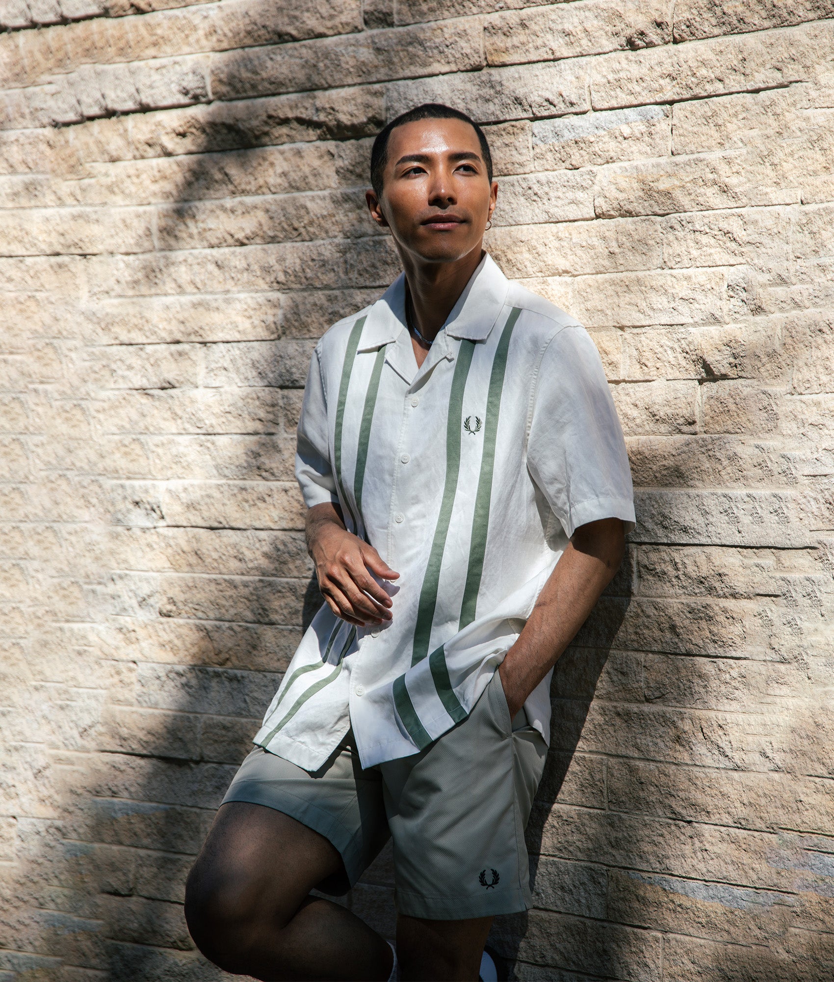 Panelled Short Sleeve Linen Blend Shirt. Shot by EQVVS. Campaign shot.