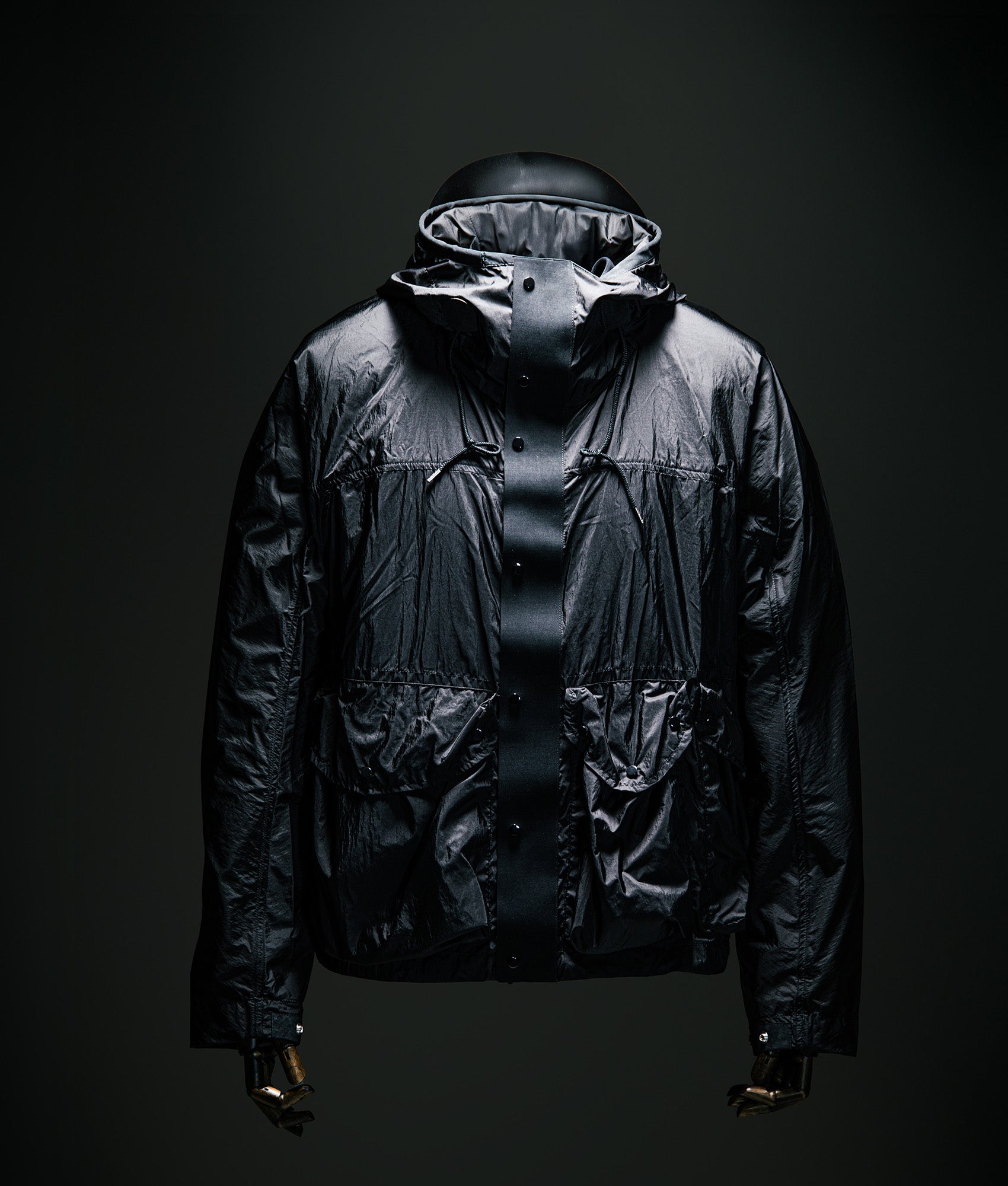 Ten c Skye Ten Anorak Jacket in Nero at EQVVS Menswear. Campaign shot.