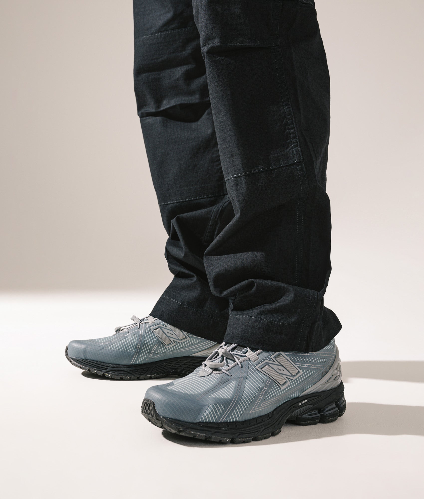New Balance 19063R in Slate Grey with Black Cement at EQVVS Menswear. Campaign shot.