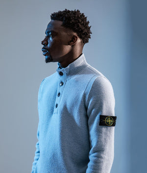 Half Zip Jumper in Sky Blue. Wool Blend | Stone Island | Shot at EQVVS | Campaign shot 