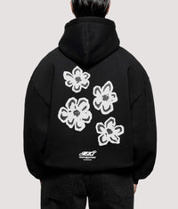 Box Fit Hibiscus Hoodie: Black 