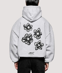 Box Fit Hibiscus Hoodie: Grey 