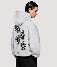 Box Fit Hibiscus Hoodie: Grey 