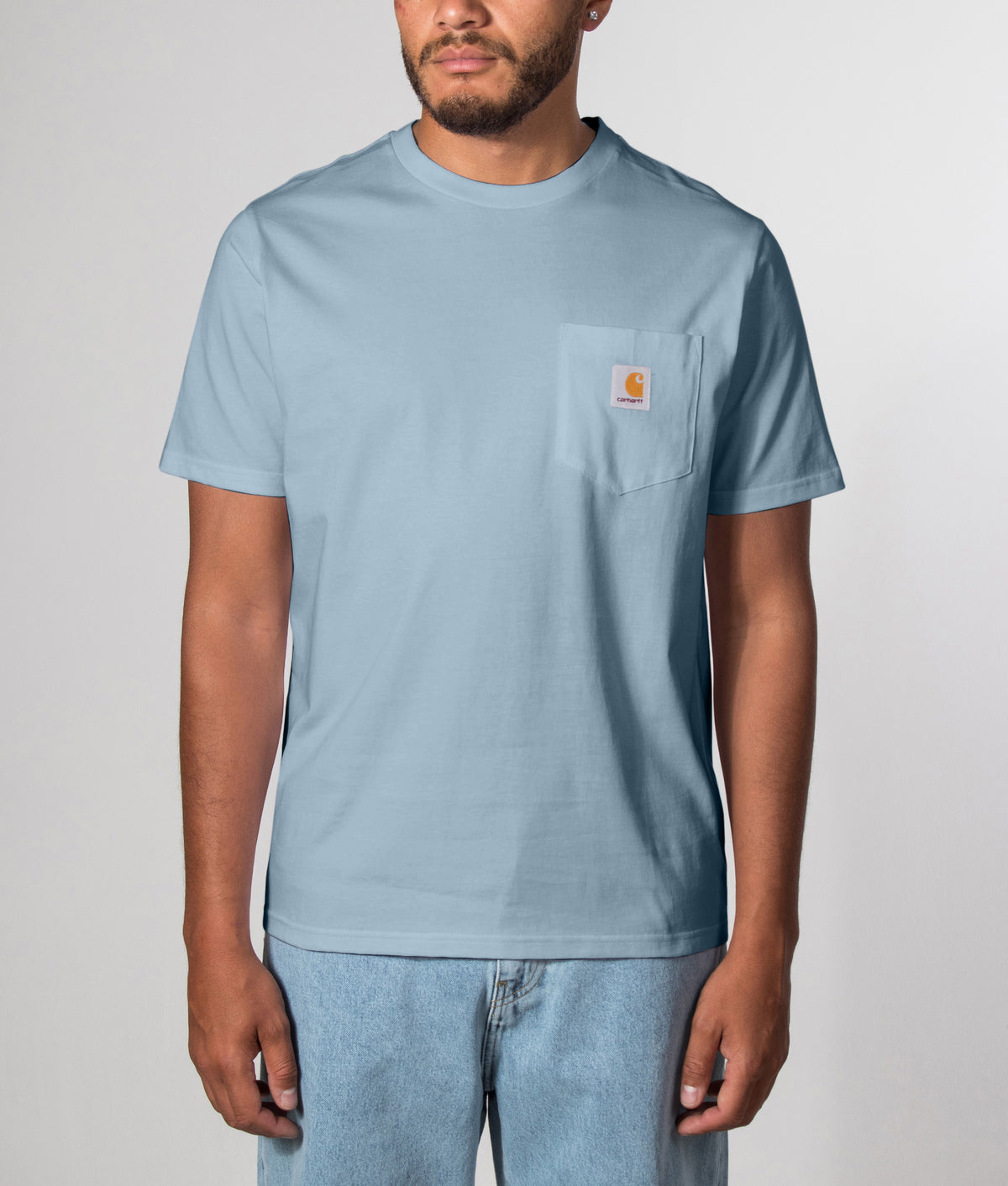 Pocket T-Shirt in Citadel. 100% Cotton | Carhartt WIP | EQVVS | Front model shot 