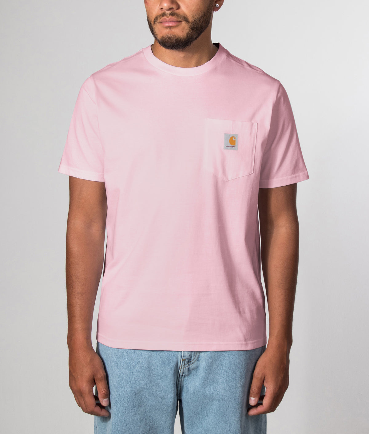 Carhartt WIP Pocket T-Shirt in Hortensia at EQVVS Menswear. Front model shot.