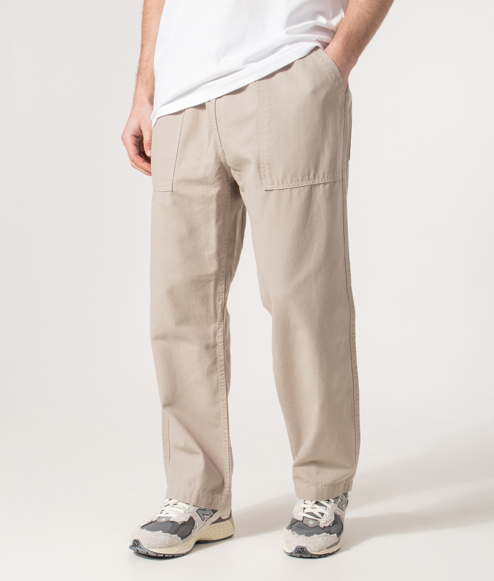 Regular Fit Classic Chef Pants in Stone | 100% Cotton | EQVVS | Front angle model shot 