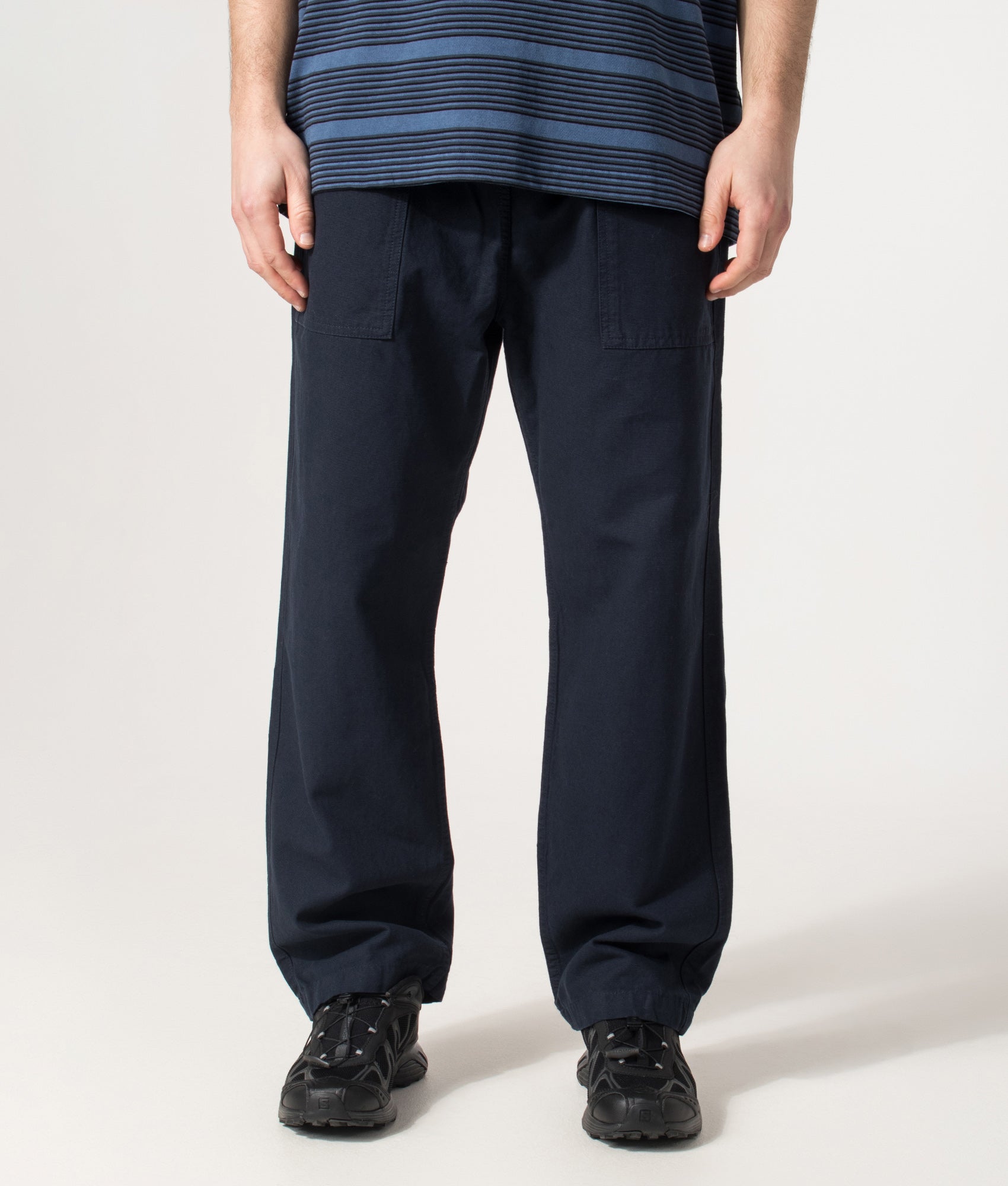 Service Works Regular Fit Classic Chef Pants in Dark Navy at EQVVS Menswear. Model front shot.