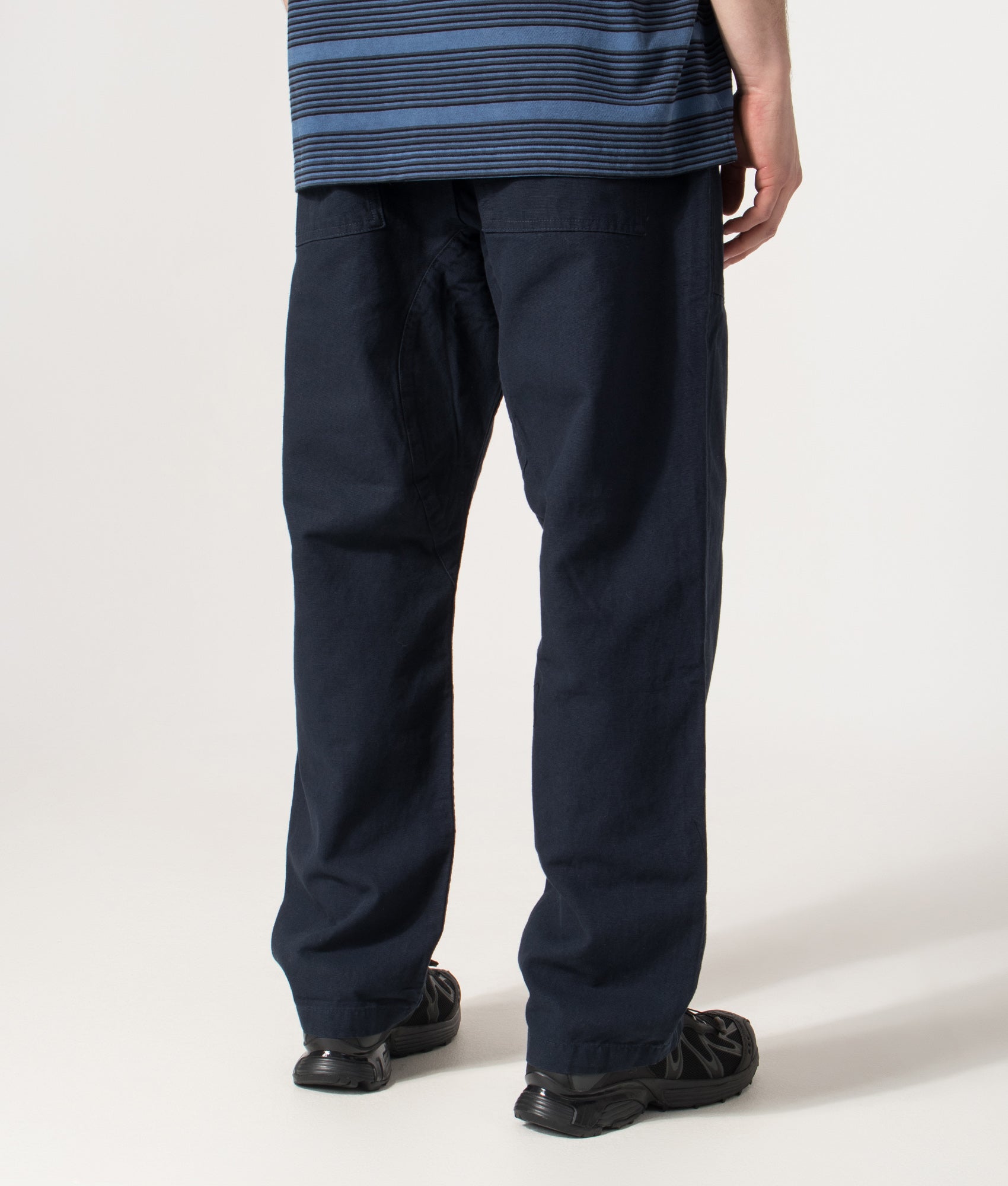 Service Works Regular Fit Classic Chef Pants in Dark Navy at EQVVS Menswear. Angled model back shot.