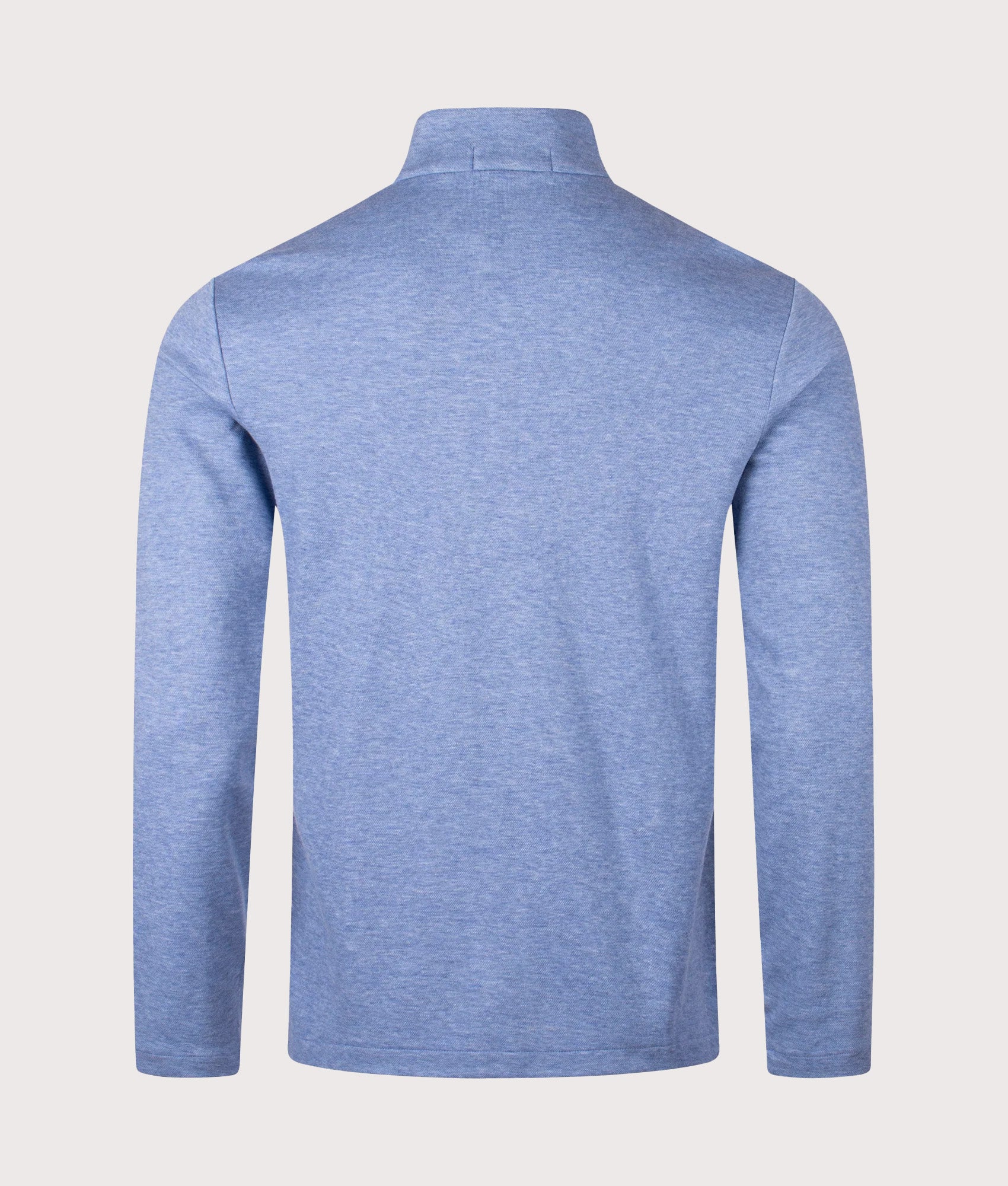 Polo Ralph Lauren Jacquard Quarter Zip Sweatshirt in Lattice Blue Heather at EQVVS Menswear. Back shot.
