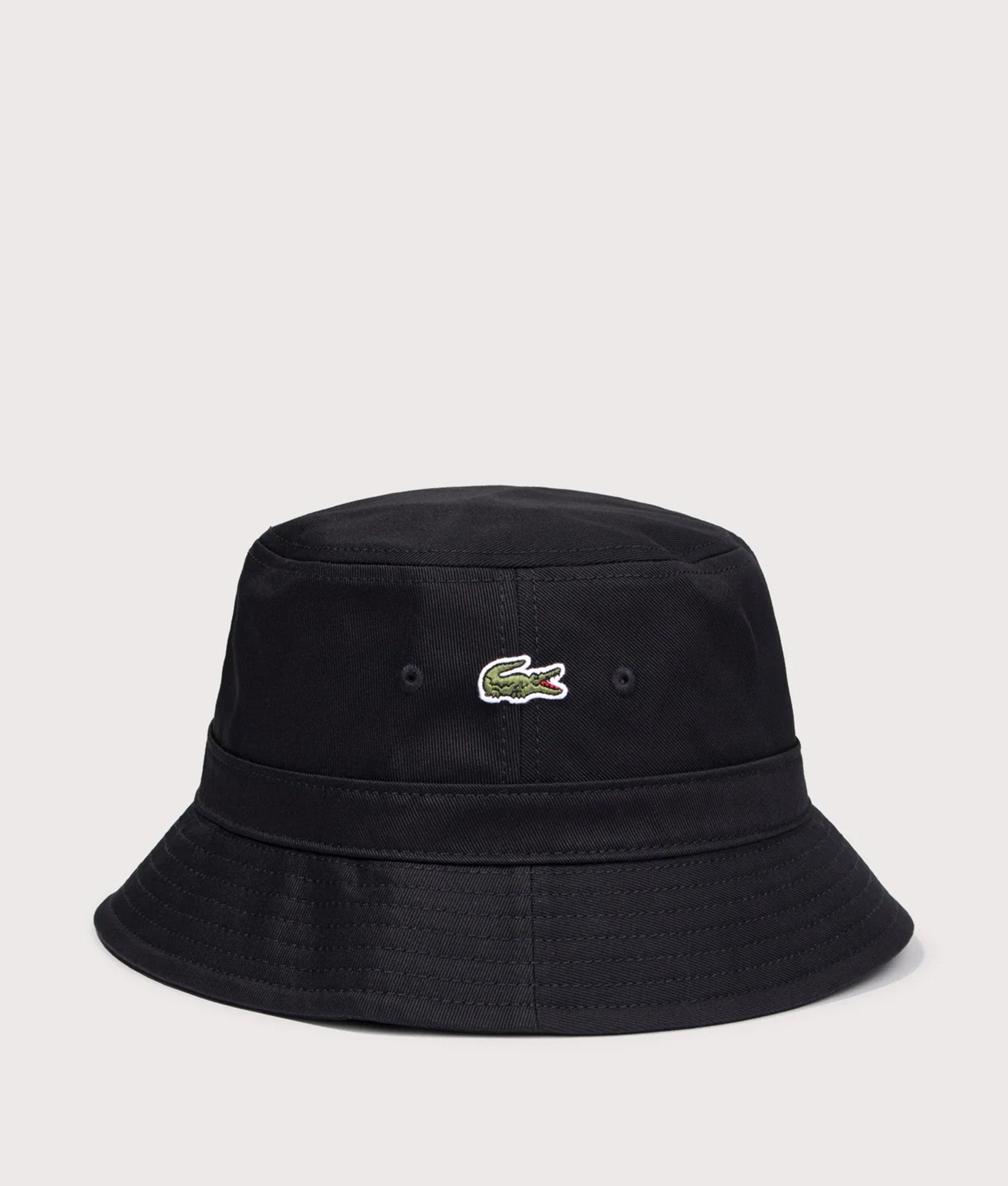 Piqué Bucket Hat in Black by Lacoste. Front shot.