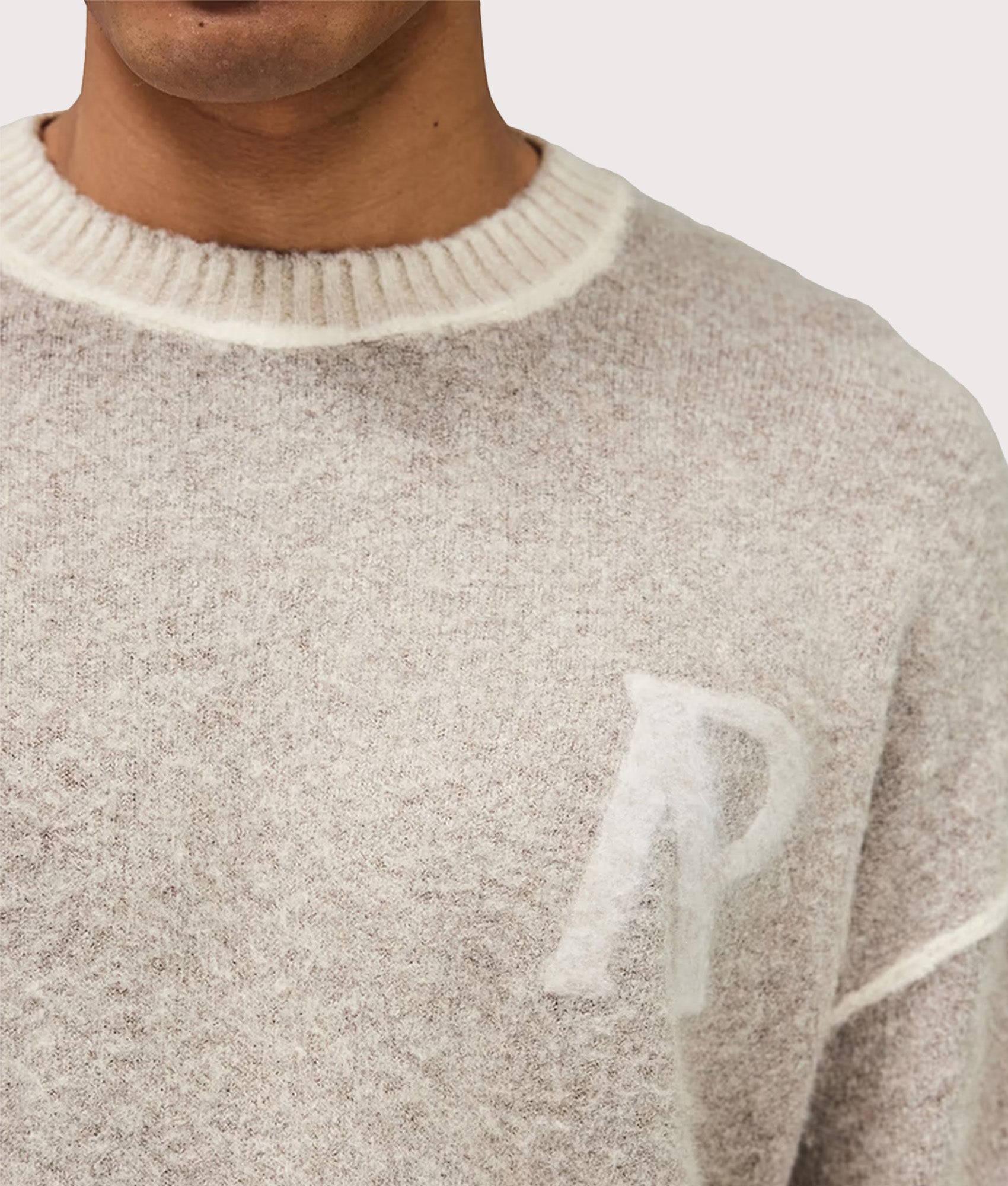 Represent Laurel Alpaca Knitted Jumper  in Latte at EQVVS Menswear. Detail shot.